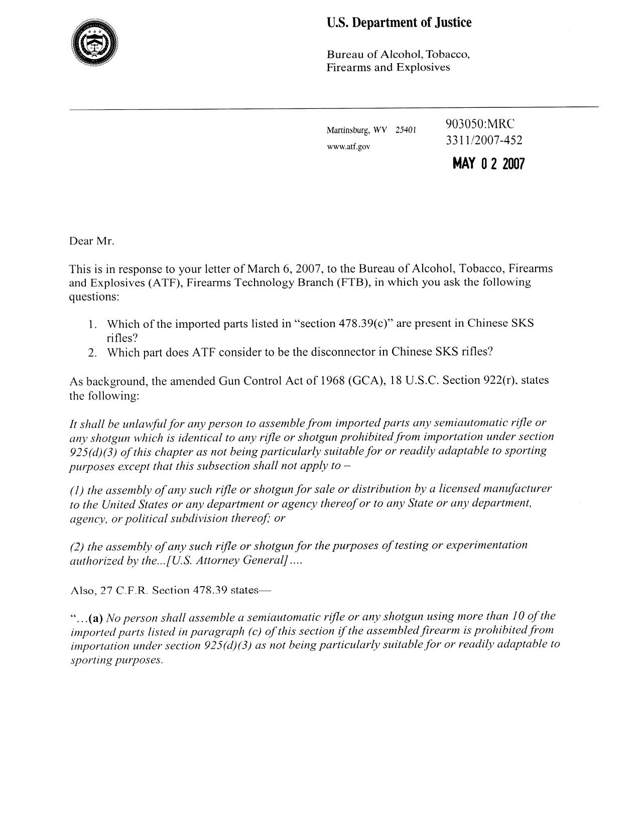 922(r) Parts Count Info from ATF - 14 Parts!